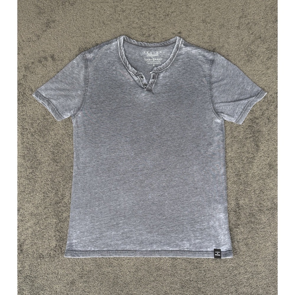 Lucky Brand Mens Venice Burnout Henley T-Shirt Gray Short Sleeve Small